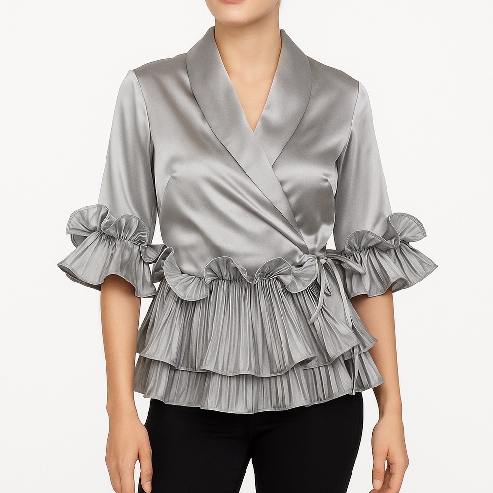 Silver Ruffle Wrap Top The Lumeta
